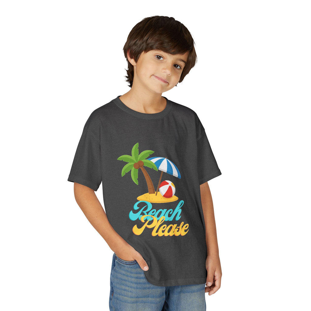 Youth Beach Please T-Shirt — Kids Summer Palm Tree & Umbrella Tee