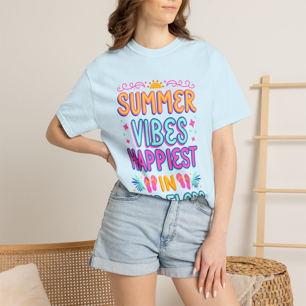Summer Vibes Happiest in Flip Flops Text Printed Unisex T-Shirt