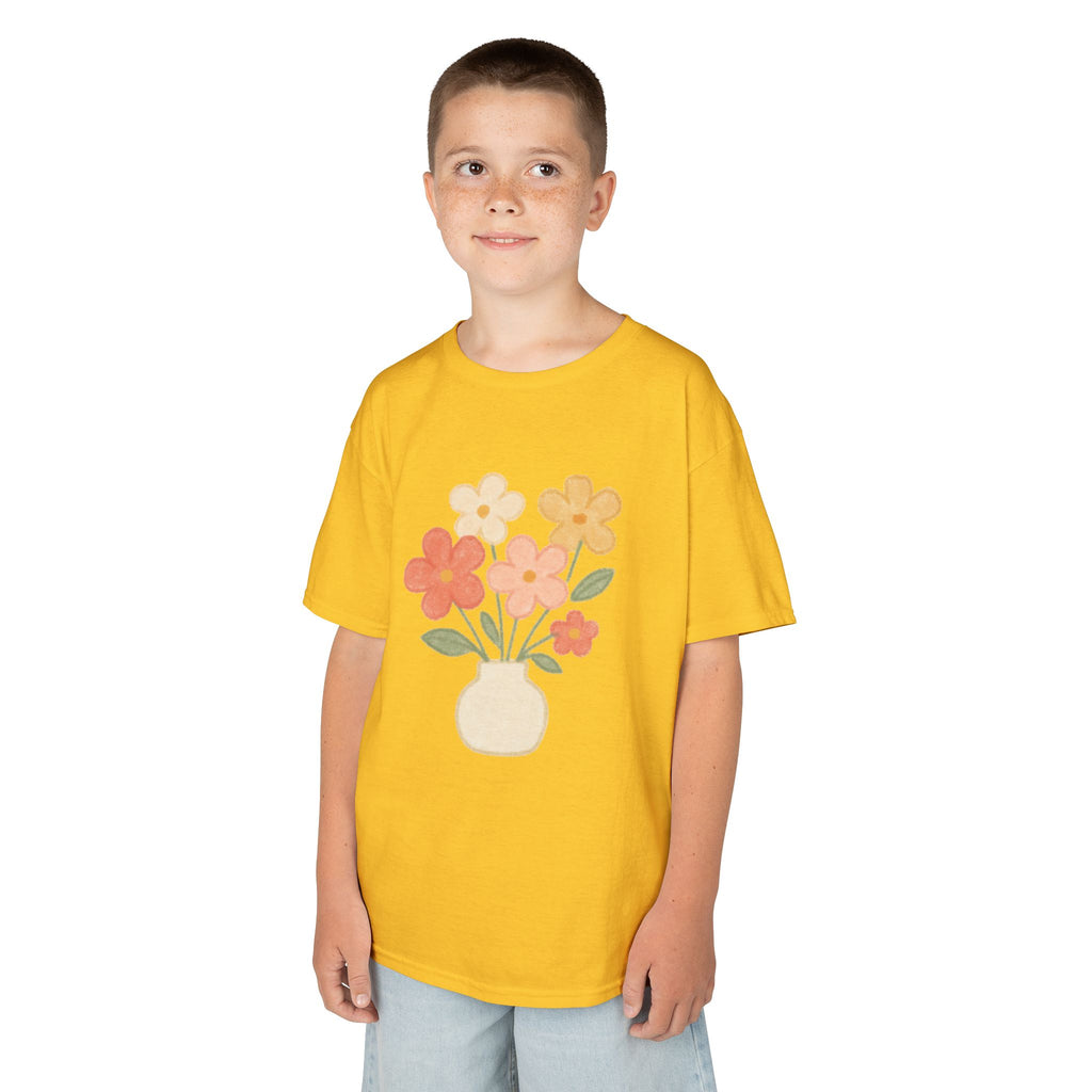 Kids Floral Vase Tee — Cute Retro Flower Graphic Shirt for Children