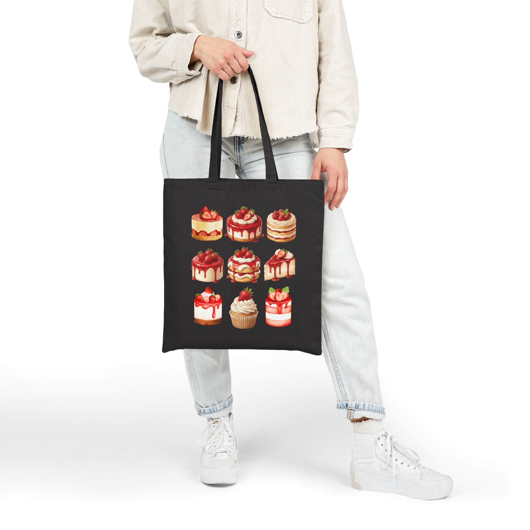 Strawberry Dessert Lover Tote Bag — Cute Strawberry Cakes Canvas Tote
