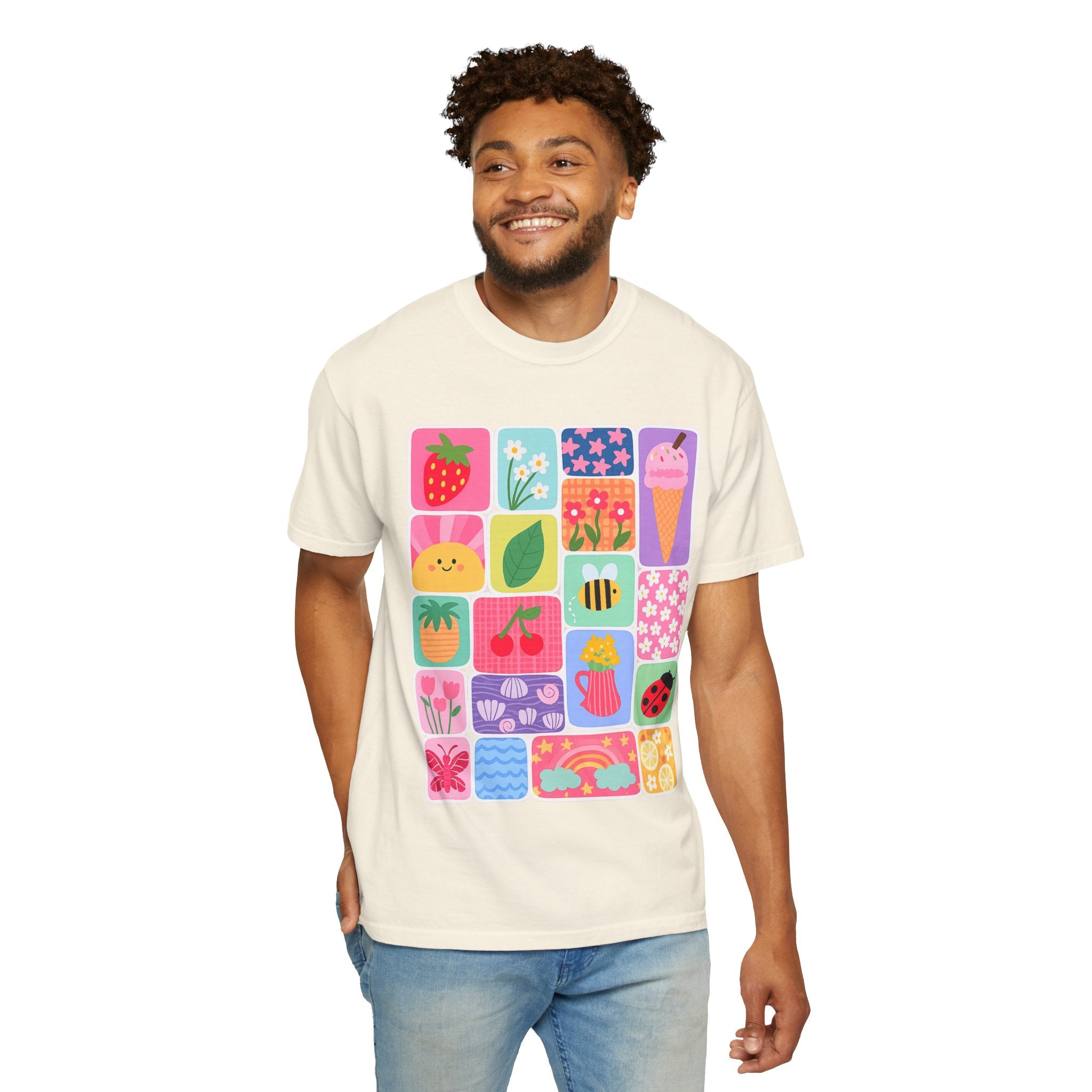 Retro Cute Icons Summer T-Shirt — Colorful Illustration Tee