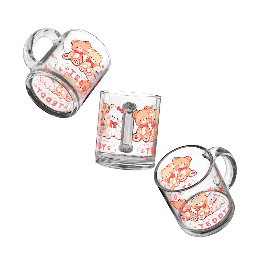 Cute Teddy Bears 10oz Glass Mug — Kawaii Gift for Kids & Tea Lovers
