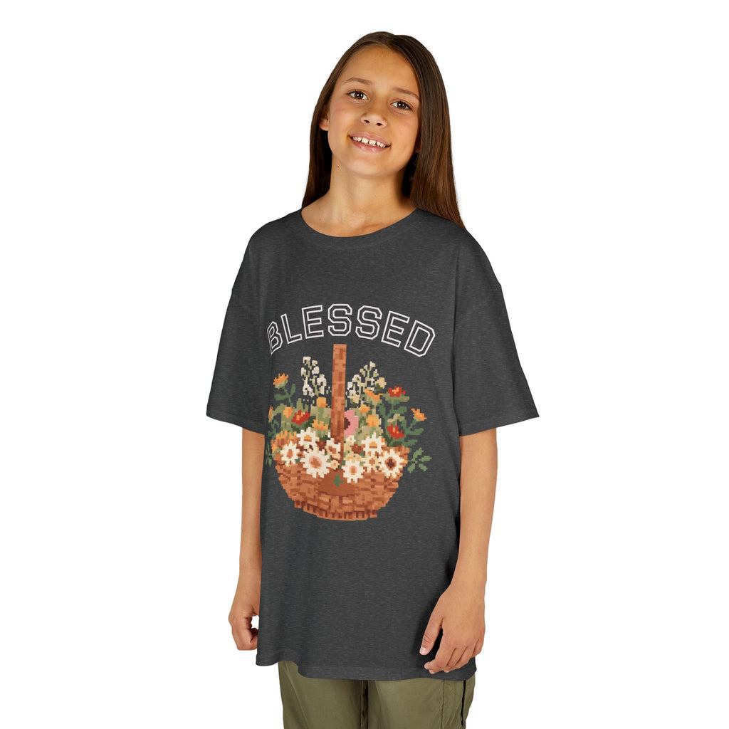 Kids 'Blessed' Floral Basket Tee — Cute Spring Youth T-Shirt