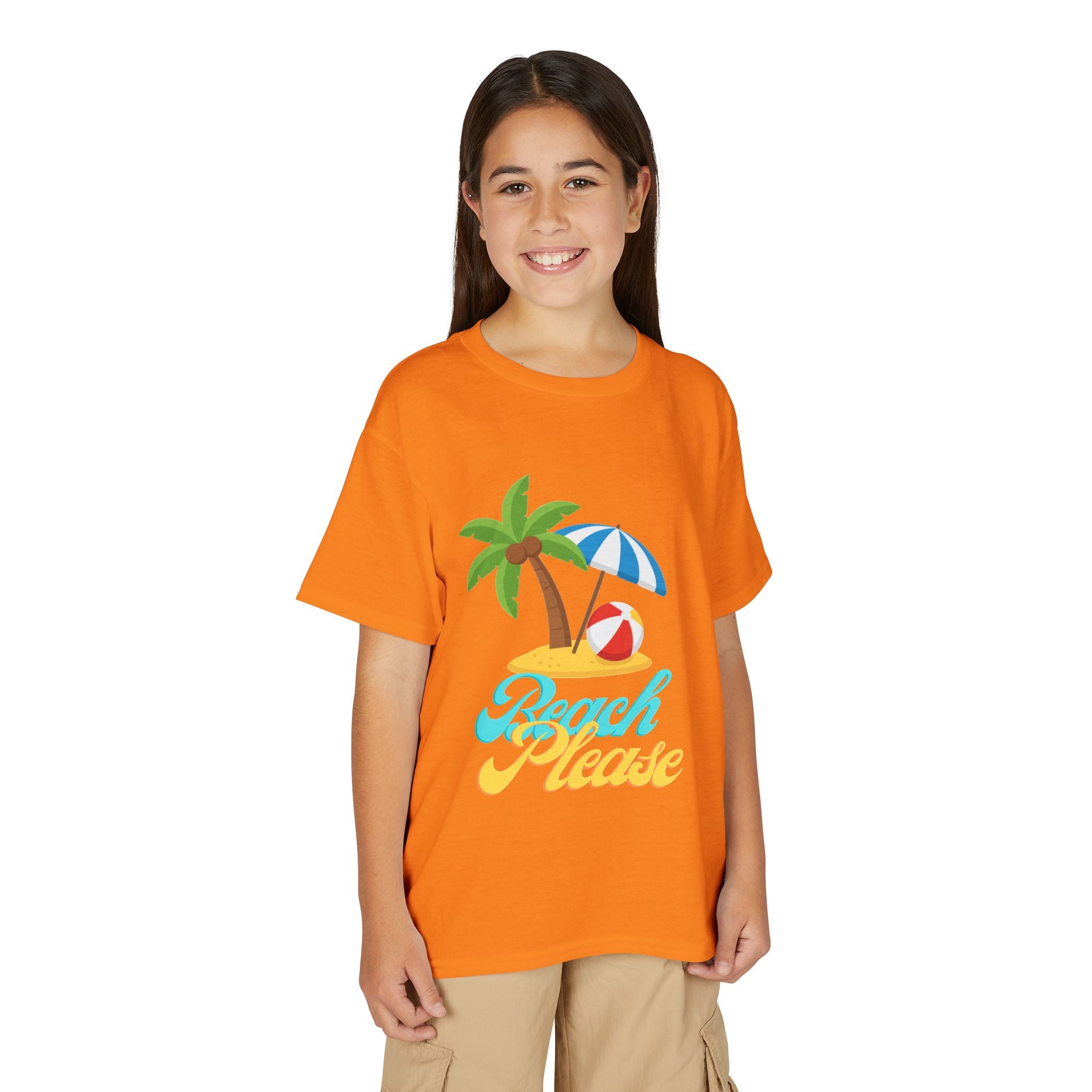 Youth Beach Please T-Shirt — Kids Summer Palm Tree & Umbrella Tee