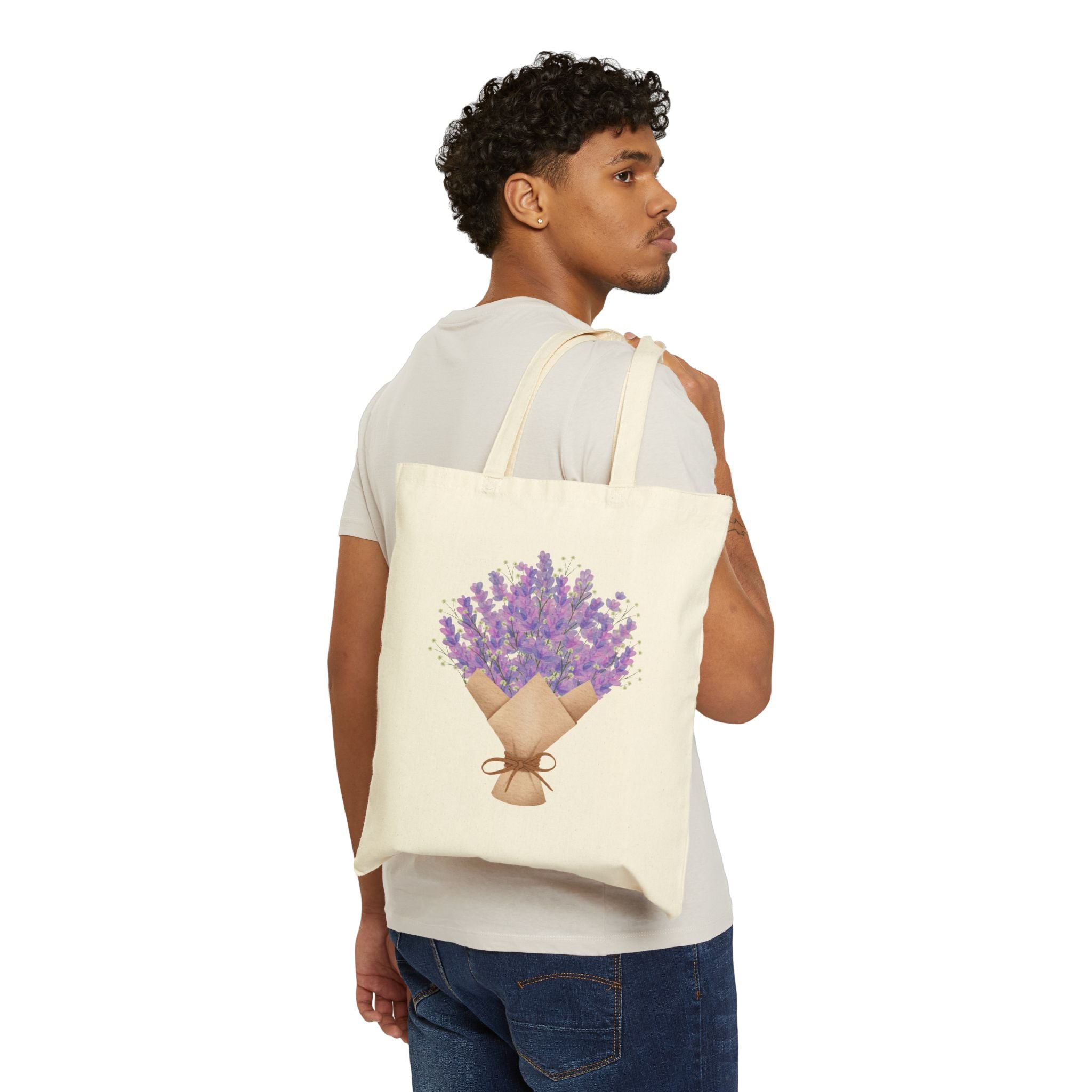 Lavender Flowers Bouquet Canvas Tote — Floral 100% Cotton Tote Bag