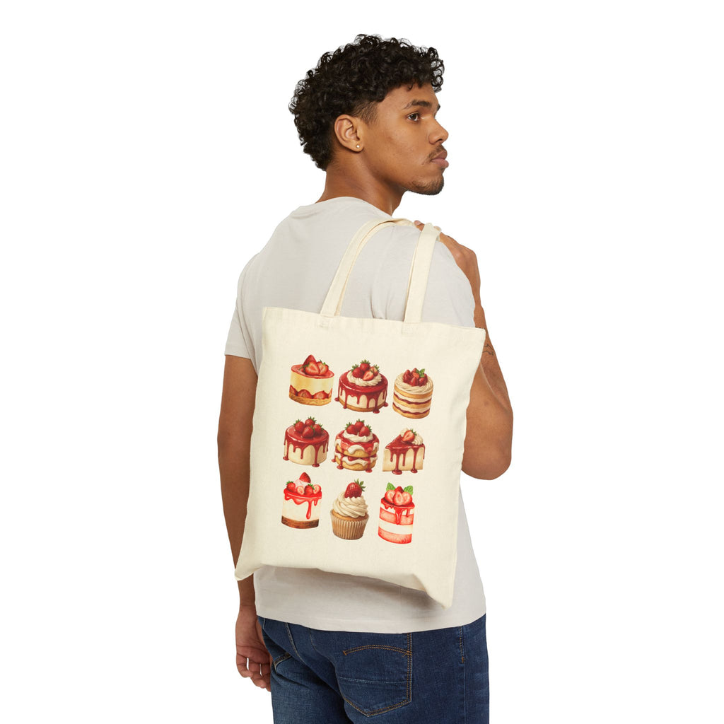 Strawberry Dessert Lover Tote Bag — Cute Strawberry Cakes Canvas Tote