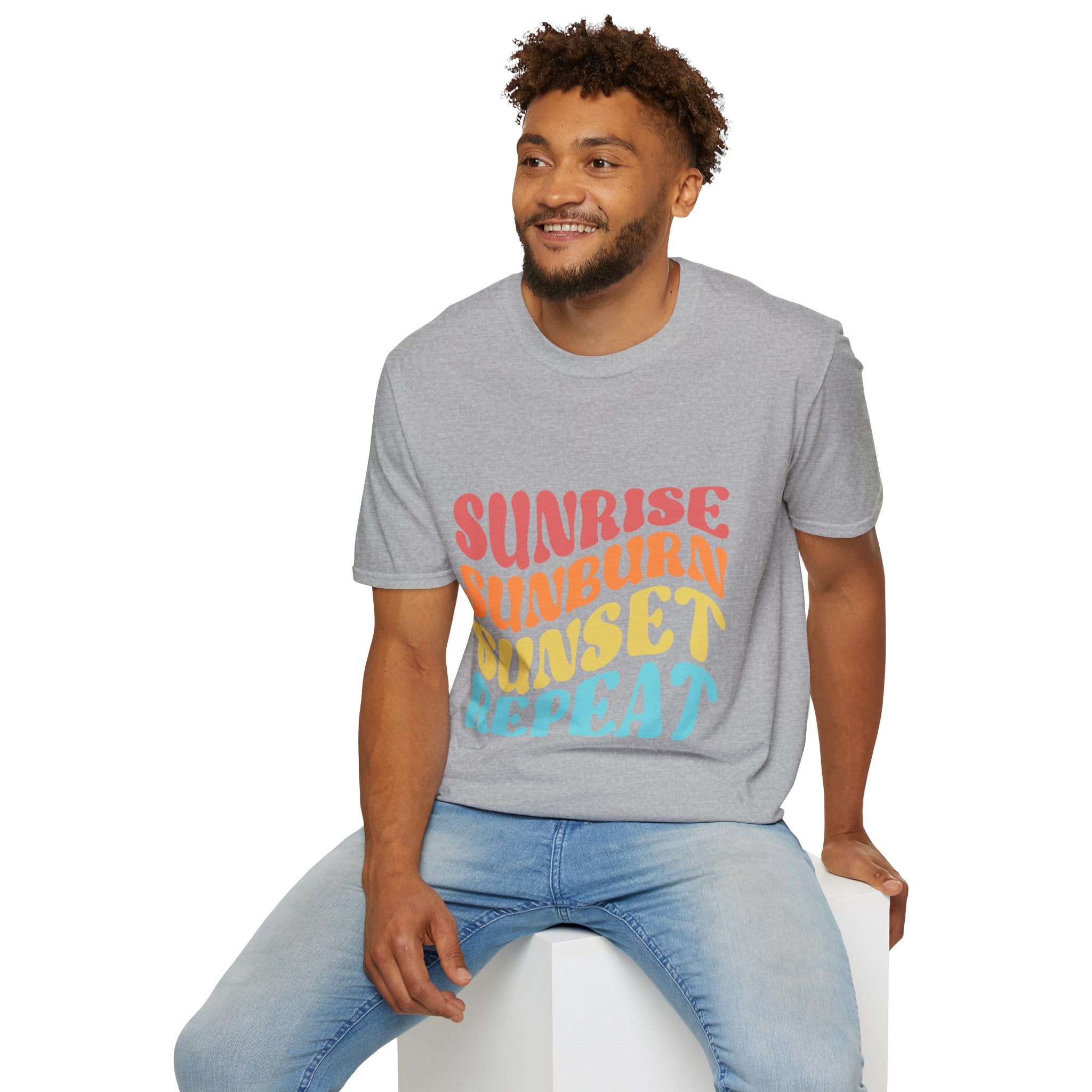 Sunrise Sunburn Sunset Repeat Text Printed T-Shirt