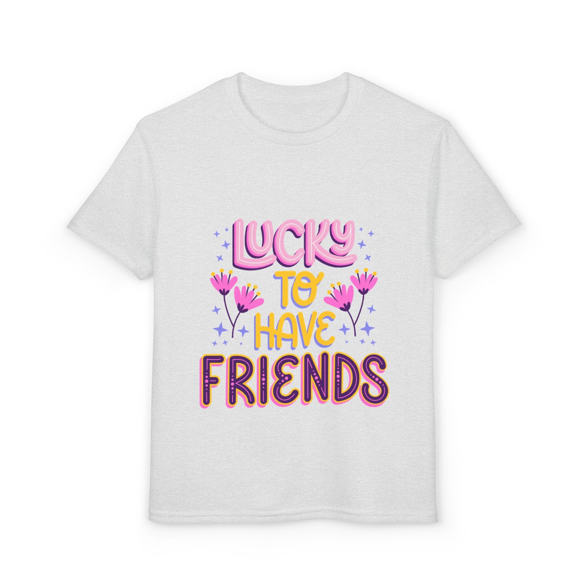 Youth T-Shirt — "Lucky to Have Friends" Cute Floral Friendship Tee
