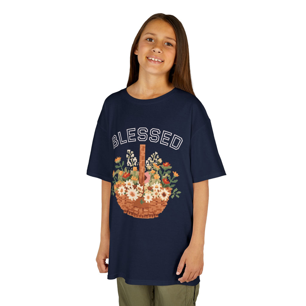 Kids 'Blessed' Floral Basket Tee — Cute Spring Youth T-Shirt