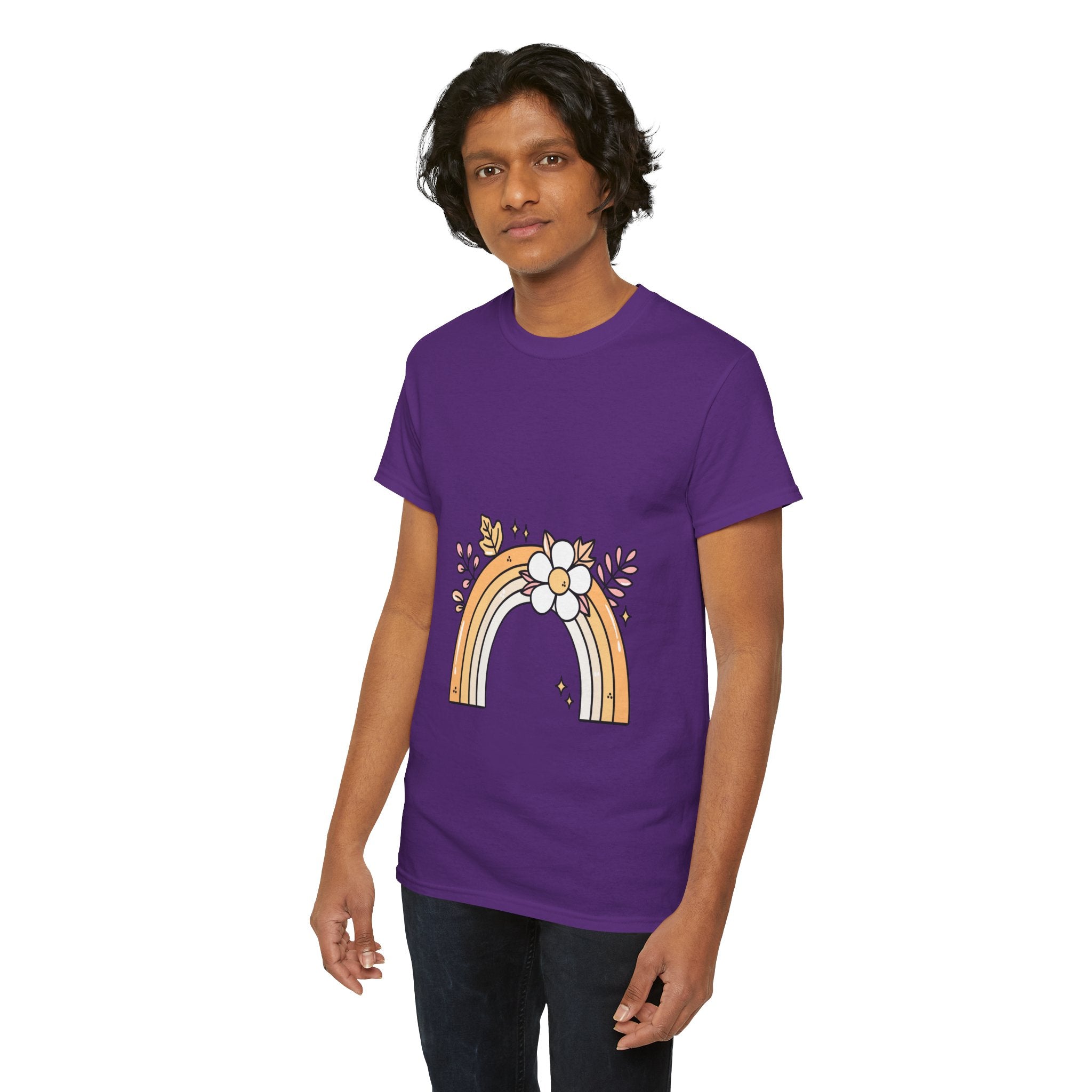 Cute Floral Rainbow Tee — Boho Daisy Rainbow Graphic T-Shirt