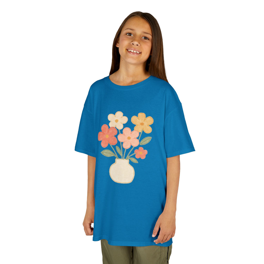 Kids Floral Vase Tee — Cute Retro Flower Graphic Shirt for Children