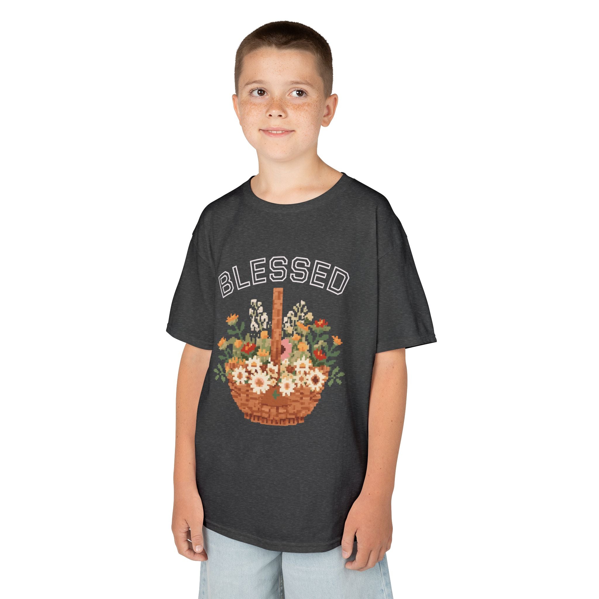 Kids 'Blessed' Floral Basket Tee — Cute Spring Youth T-Shirt