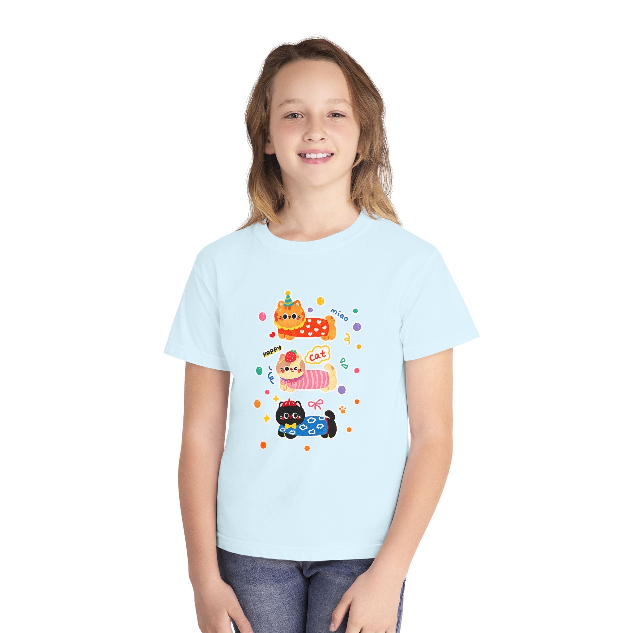 Cute Stacked Cat Donuts Youth Tee — Mint Kids T-Shirt
