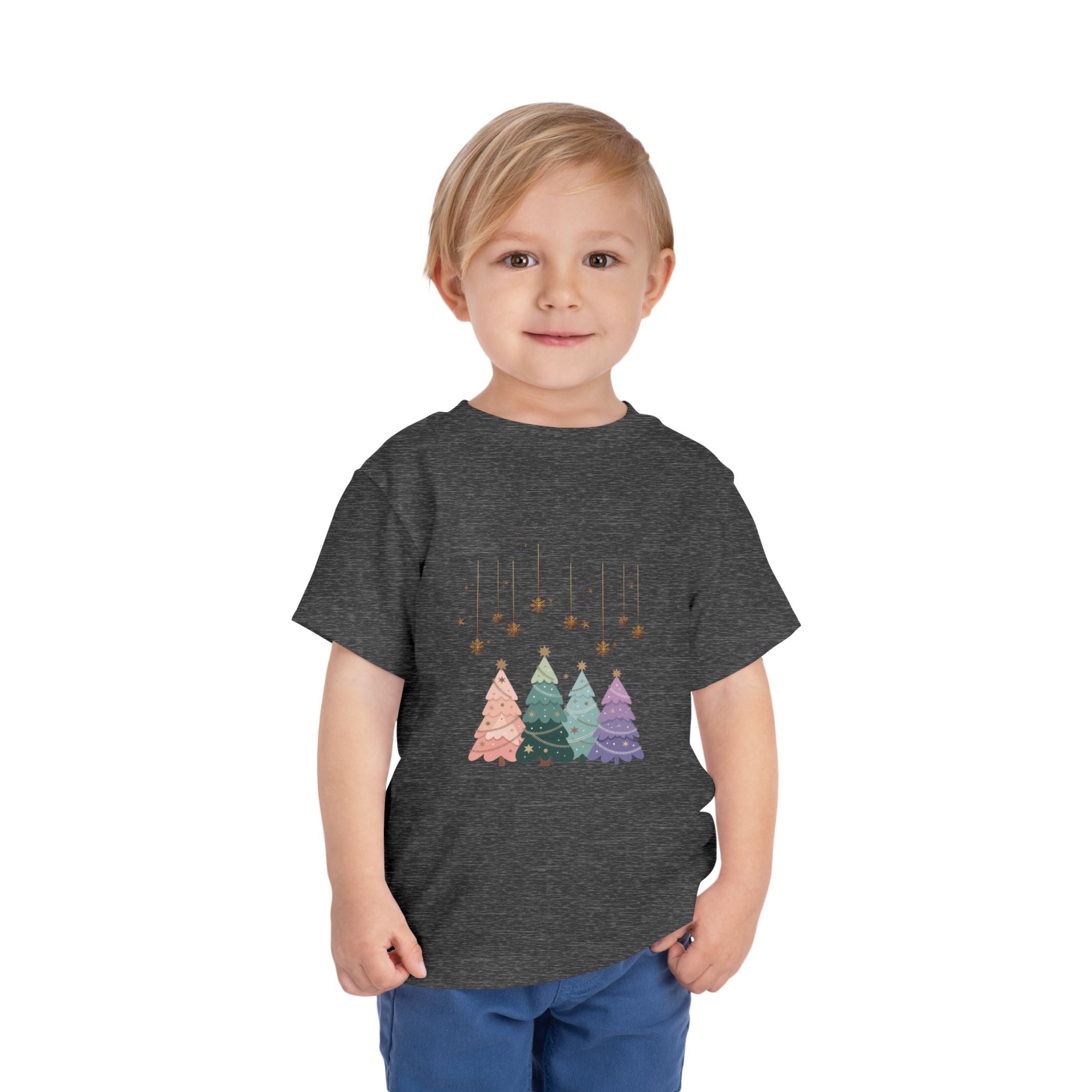 Toddler Tee — Pastel Rainbow Christmas Trees Holiday Shirt
