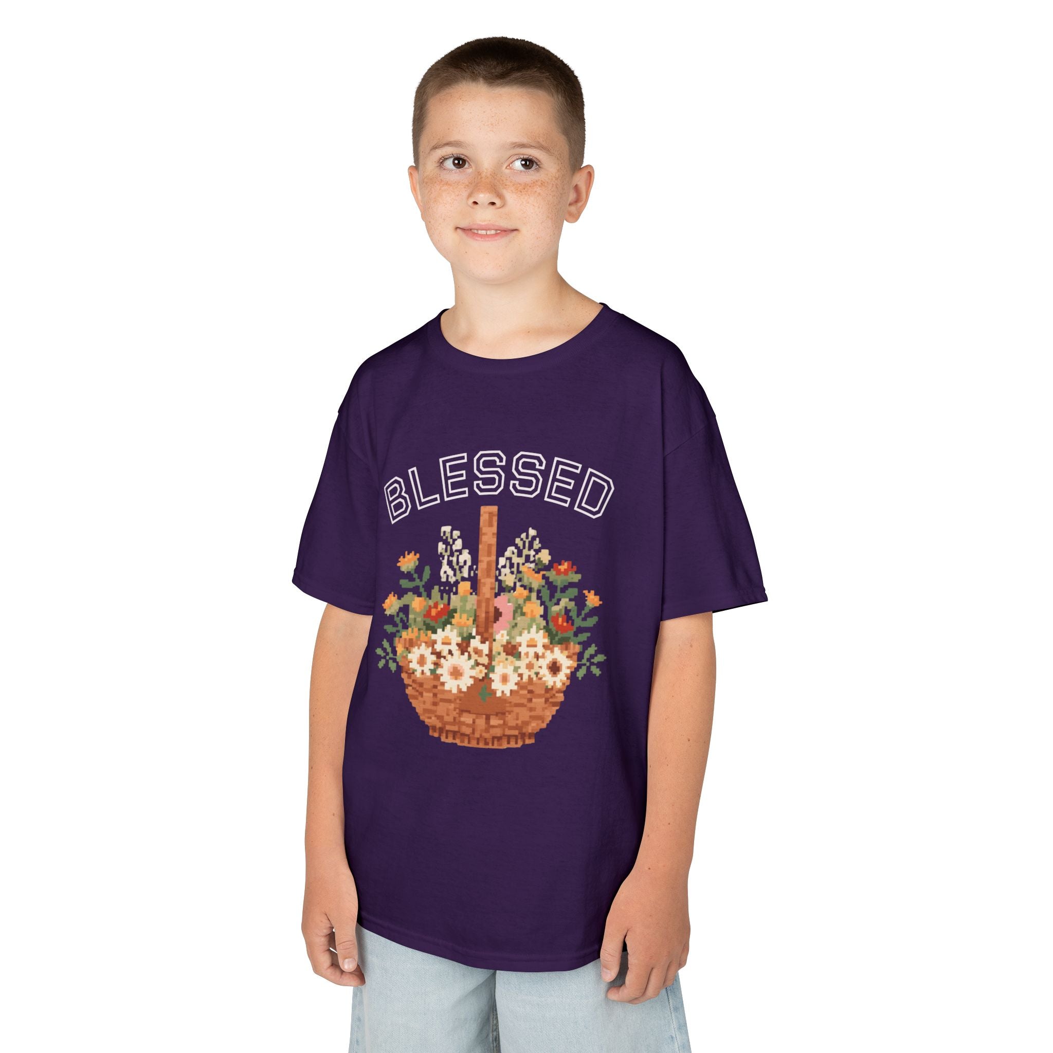 Kids 'Blessed' Floral Basket Tee — Cute Spring Youth T-Shirt
