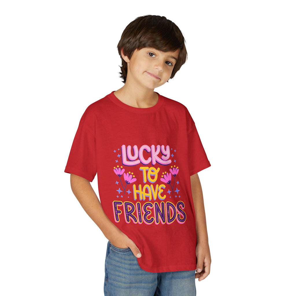 Youth T-Shirt — "Lucky to Have Friends" Cute Floral Friendship Tee