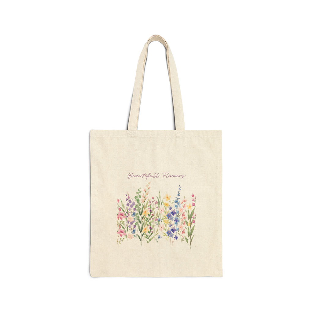 Floral Wildflower Cotton Tote Bag – “Grateful for Flowers” Eco Market Bag