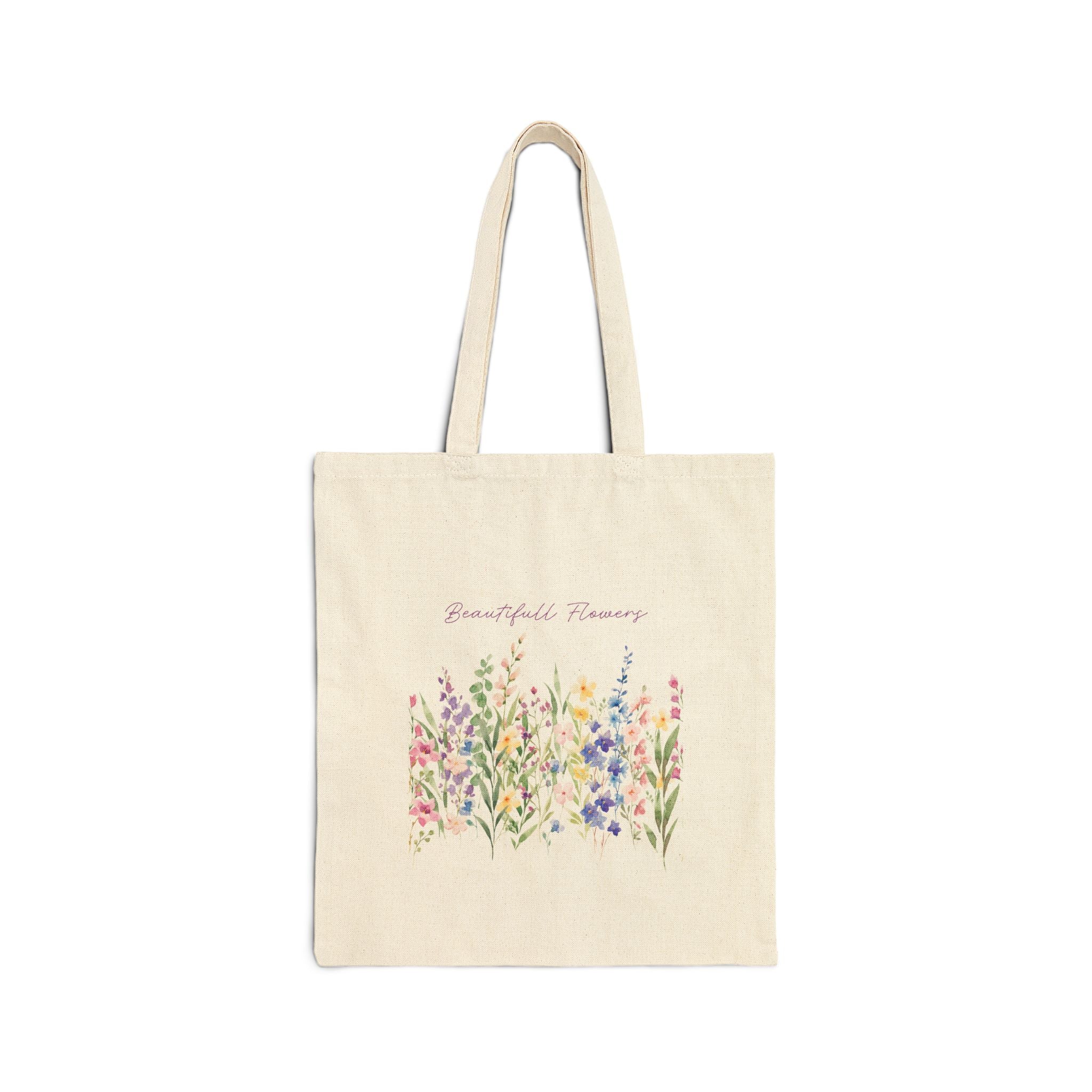 Floral Wildflower Cotton Tote Bag – “Grateful for Flowers” Eco Market Bag