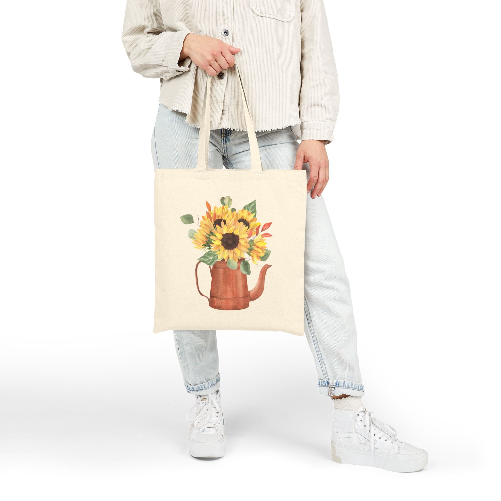 Sunflower Teapot Canvas Tote Bag — Floral Farmer's Market Grocery Tote
