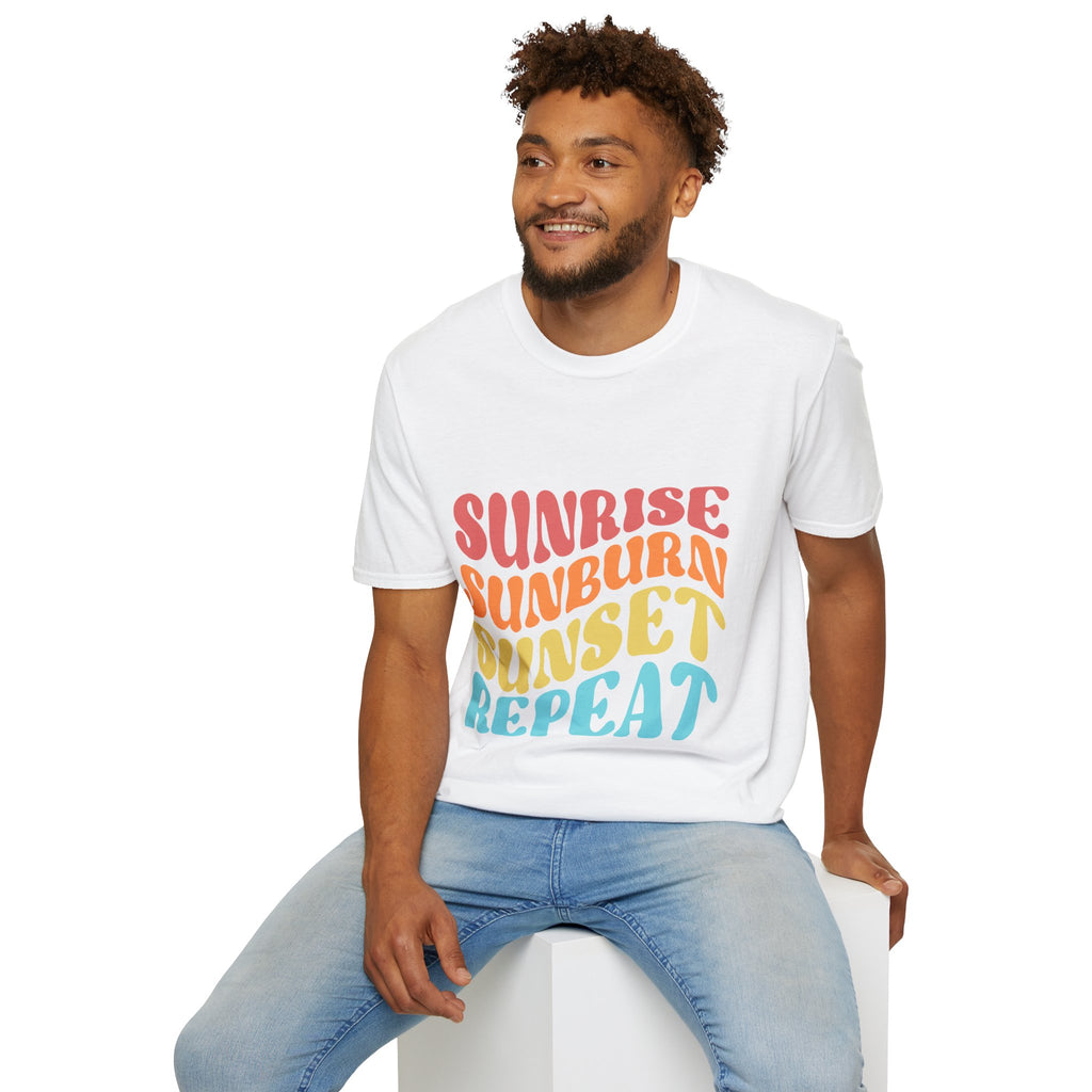 Sunrise Sunburn Sunset Repeat Text Printed T-Shirt