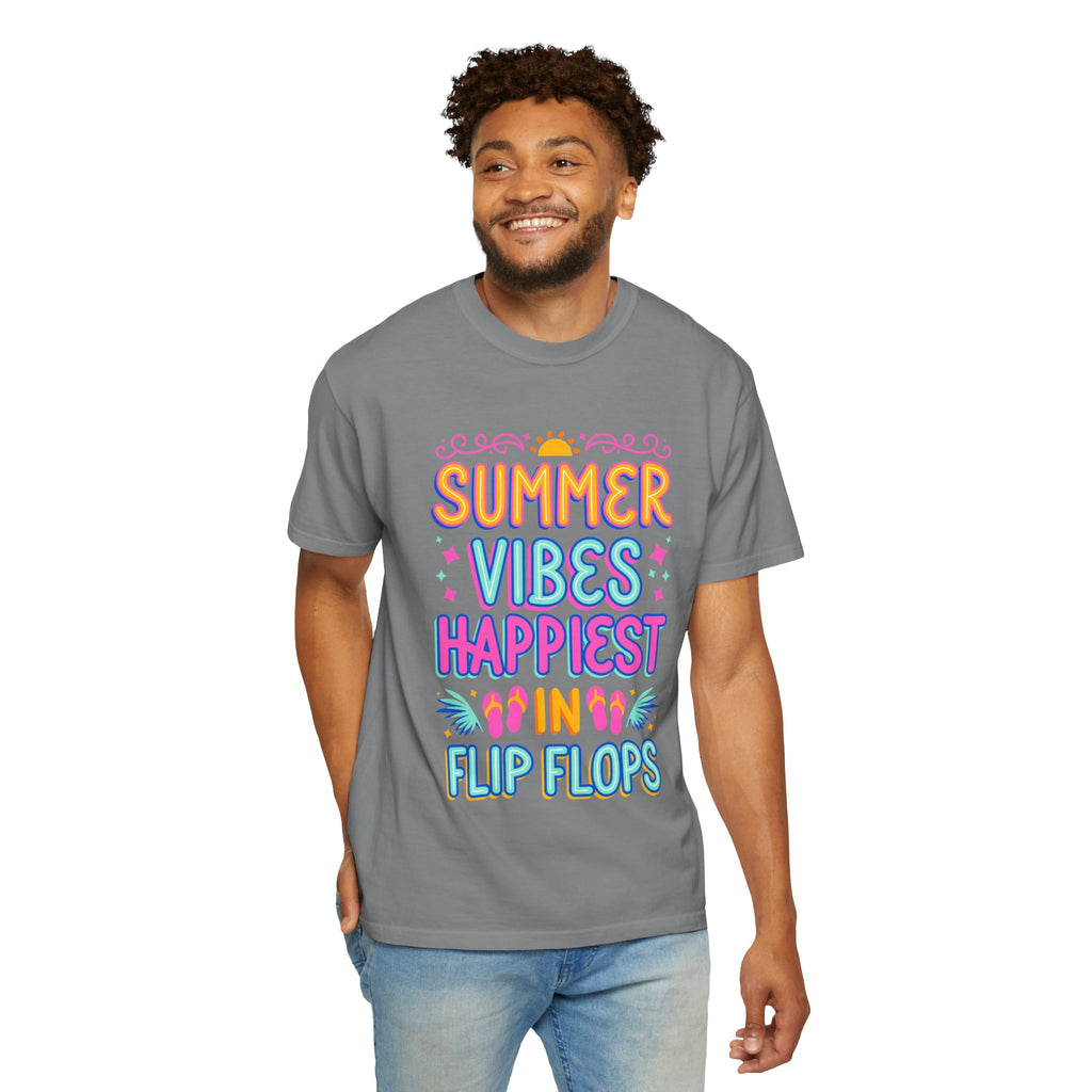 Summer Vibes Happiest in Flip Flops Text Printed Unisex T-Shirt