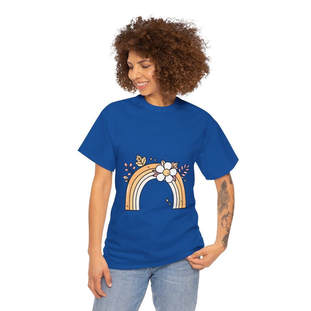 Cute Floral Rainbow Tee — Boho Daisy Rainbow Graphic T-Shirt
