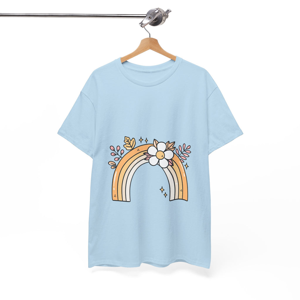 Cute Floral Rainbow Tee — Boho Daisy Rainbow Graphic T-Shirt
