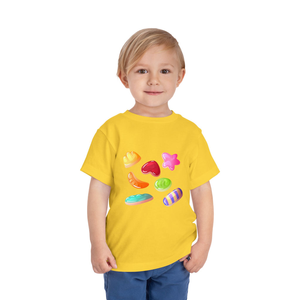Toddler Candy Shapes Tee — Colorful Candy Heart Star Graphic Shirt for Kids