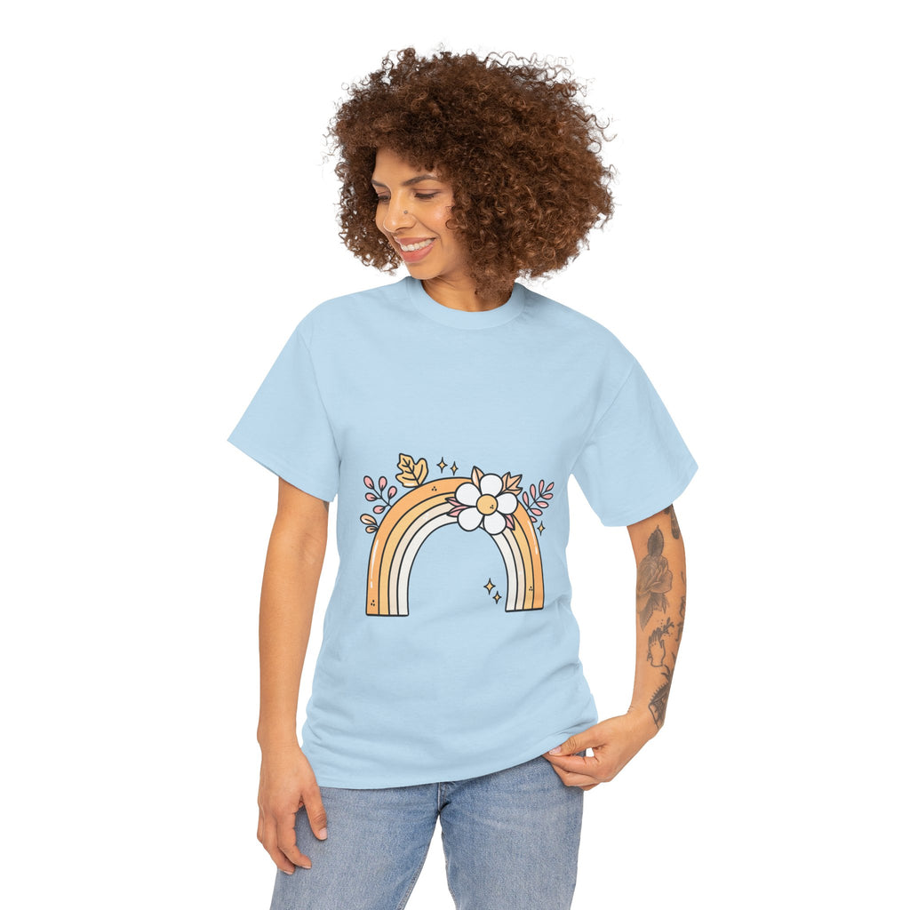 Cute Floral Rainbow Tee — Boho Daisy Rainbow Graphic T-Shirt