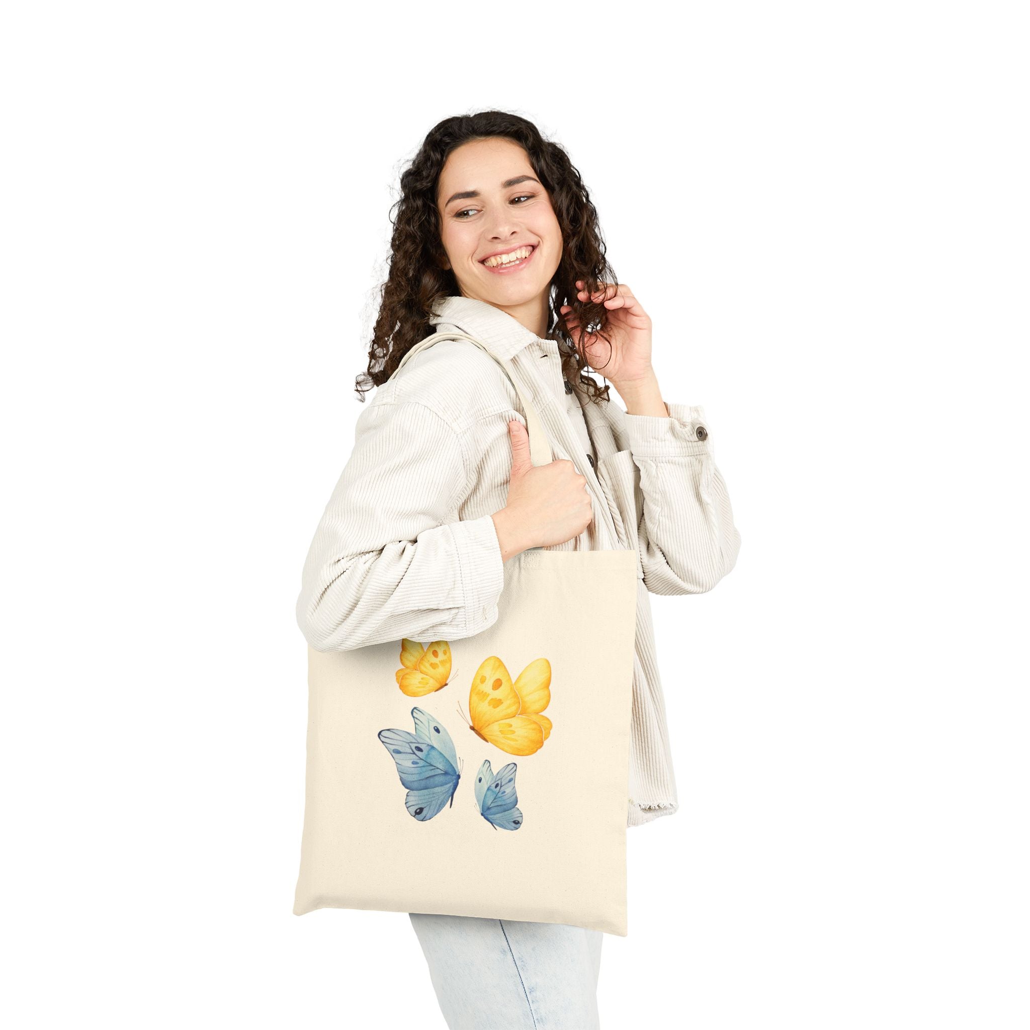 Butterfly Watercolor Tote Bag — Yellow & Blue Canvas Shopper