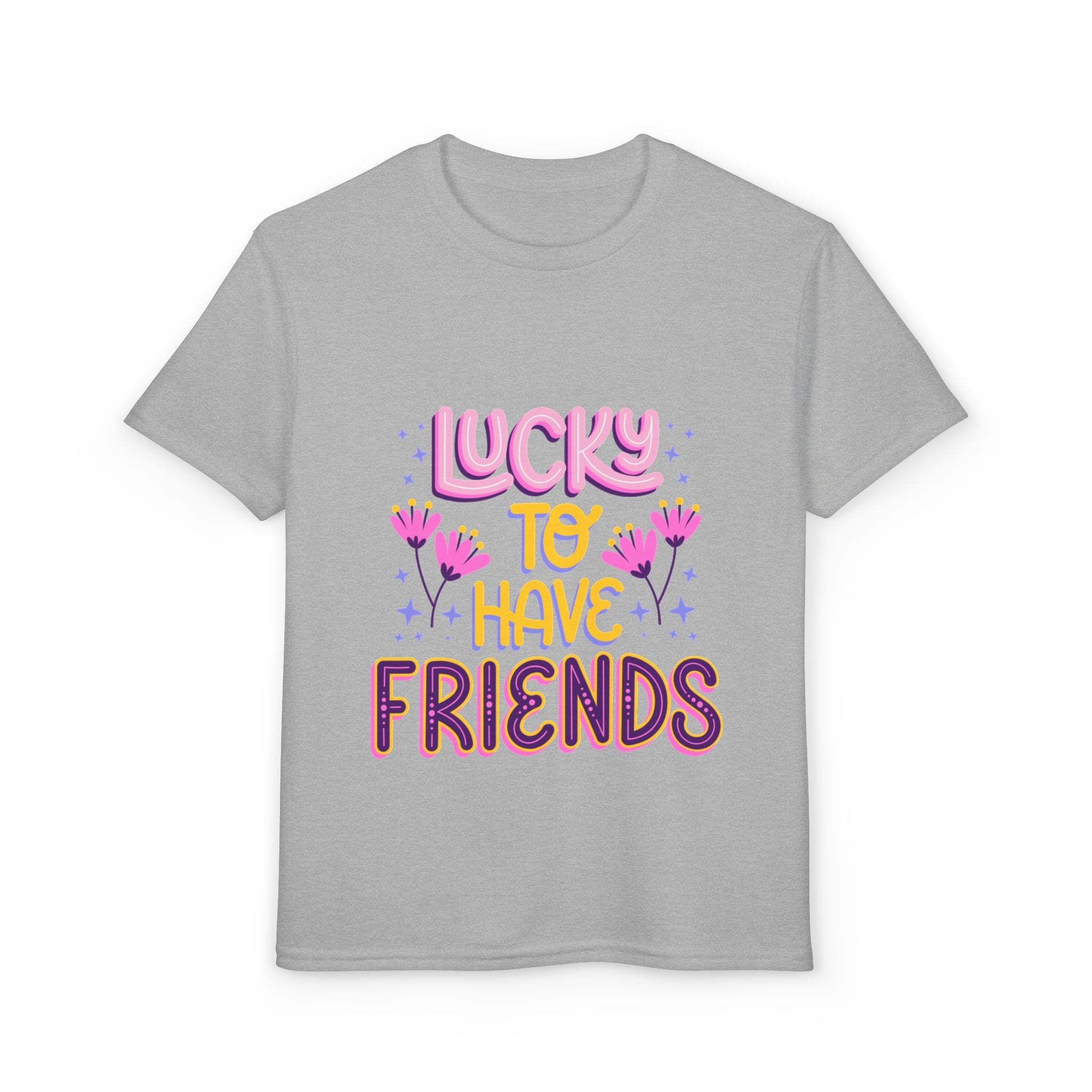 Youth T-Shirt — "Lucky to Have Friends" Cute Floral Friendship Tee