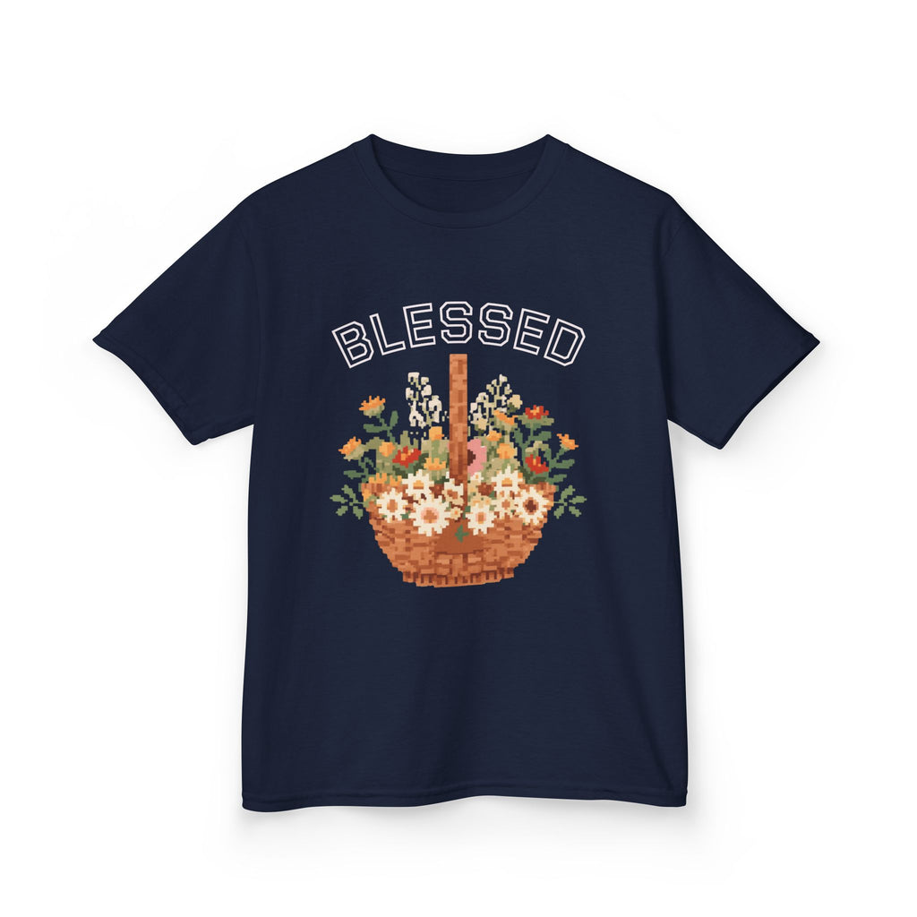 Kids 'Blessed' Floral Basket Tee — Cute Spring Youth T-Shirt