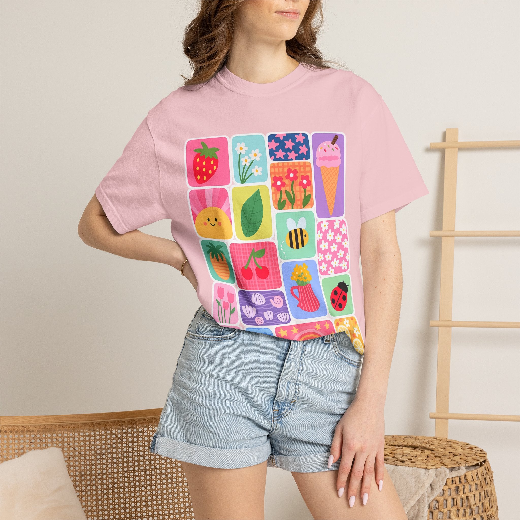 Retro Cute Icons Summer T-Shirt — Colorful Illustration Tee