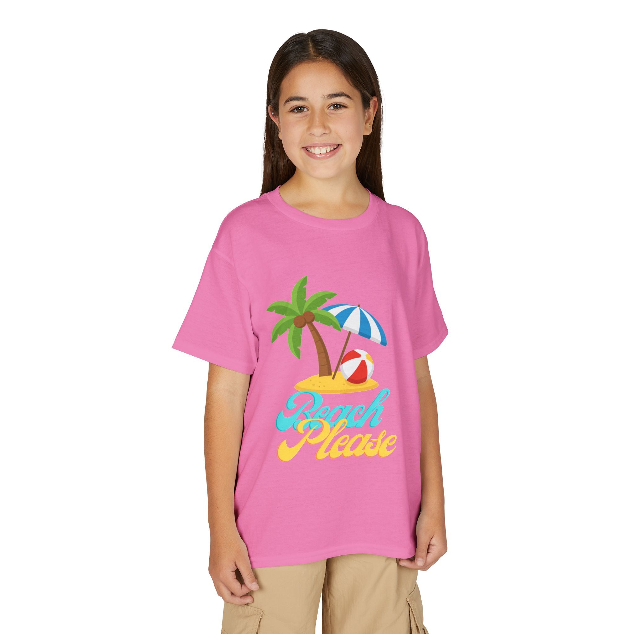 Youth Beach Please T-Shirt — Kids Summer Palm Tree & Umbrella Tee