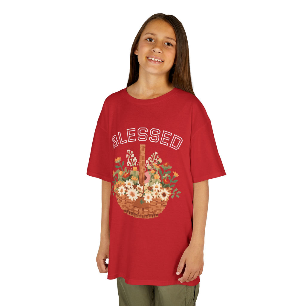 Kids 'Blessed' Floral Basket Tee — Cute Spring Youth T-Shirt