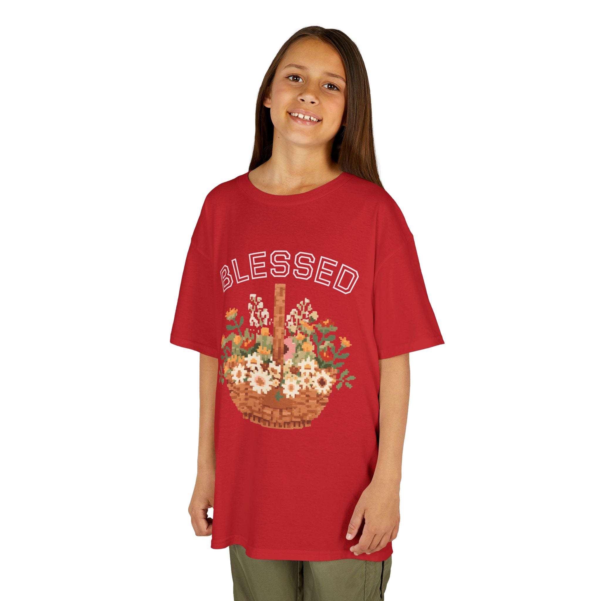 Kids 'Blessed' Floral Basket Tee — Cute Spring Youth T-Shirt