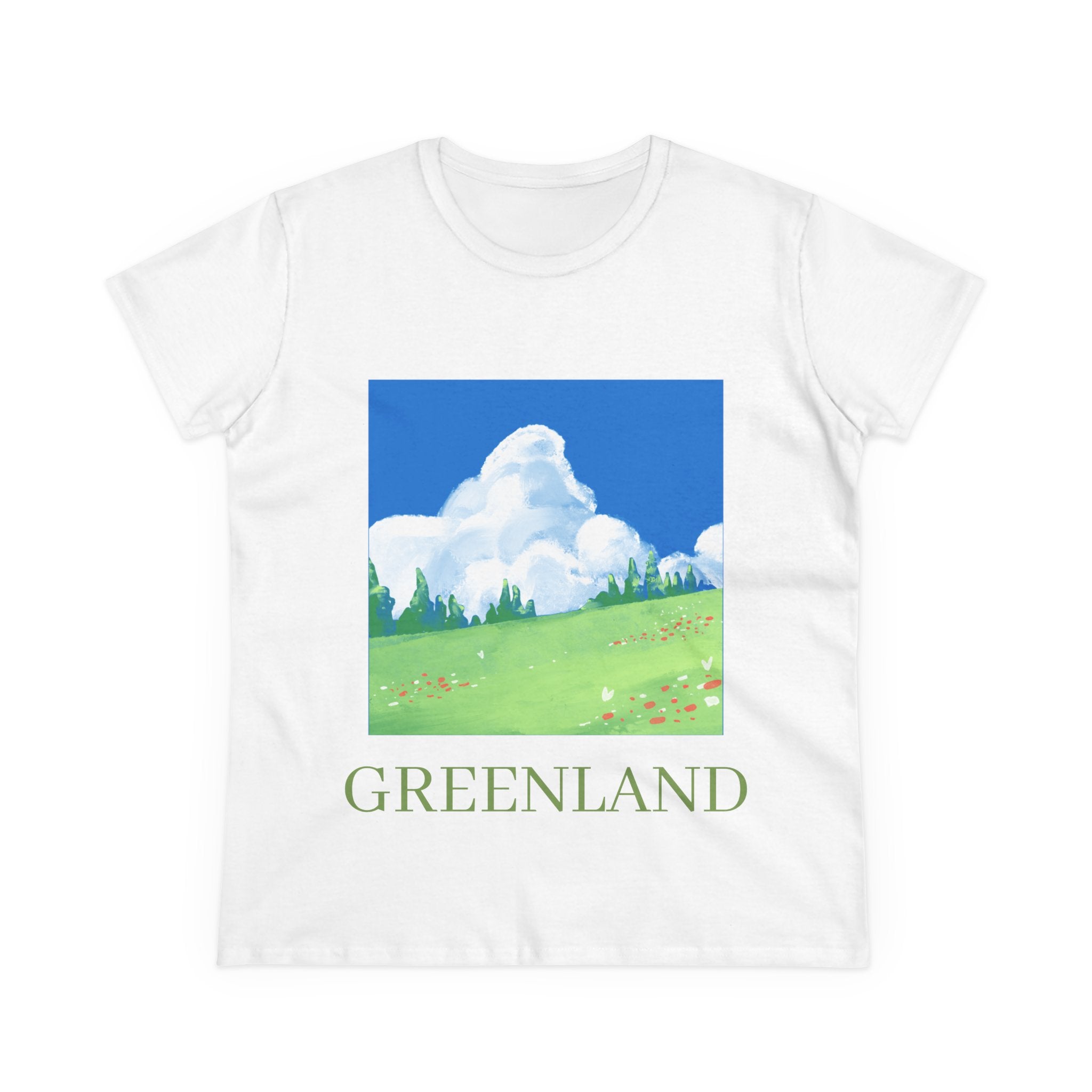 Greenland Scenic Tee — Pastel Meadow Graphic T‑Shirt