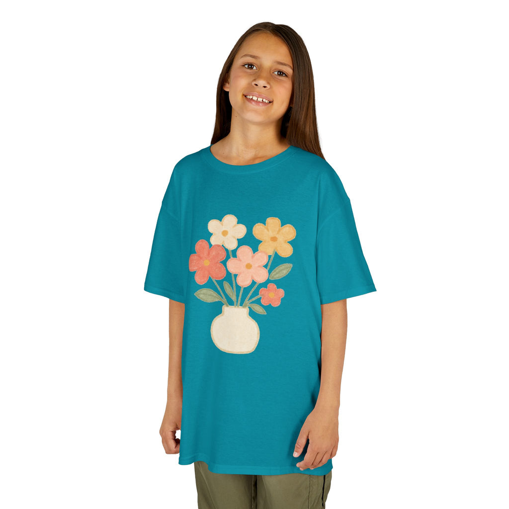 Kids Floral Vase Tee — Cute Retro Flower Graphic Shirt for Children