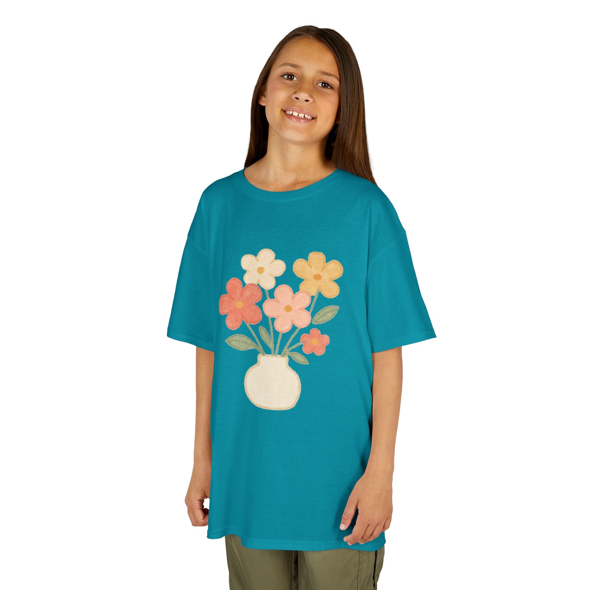 Kids Floral Vase Tee — Cute Retro Flower Graphic Shirt for Children