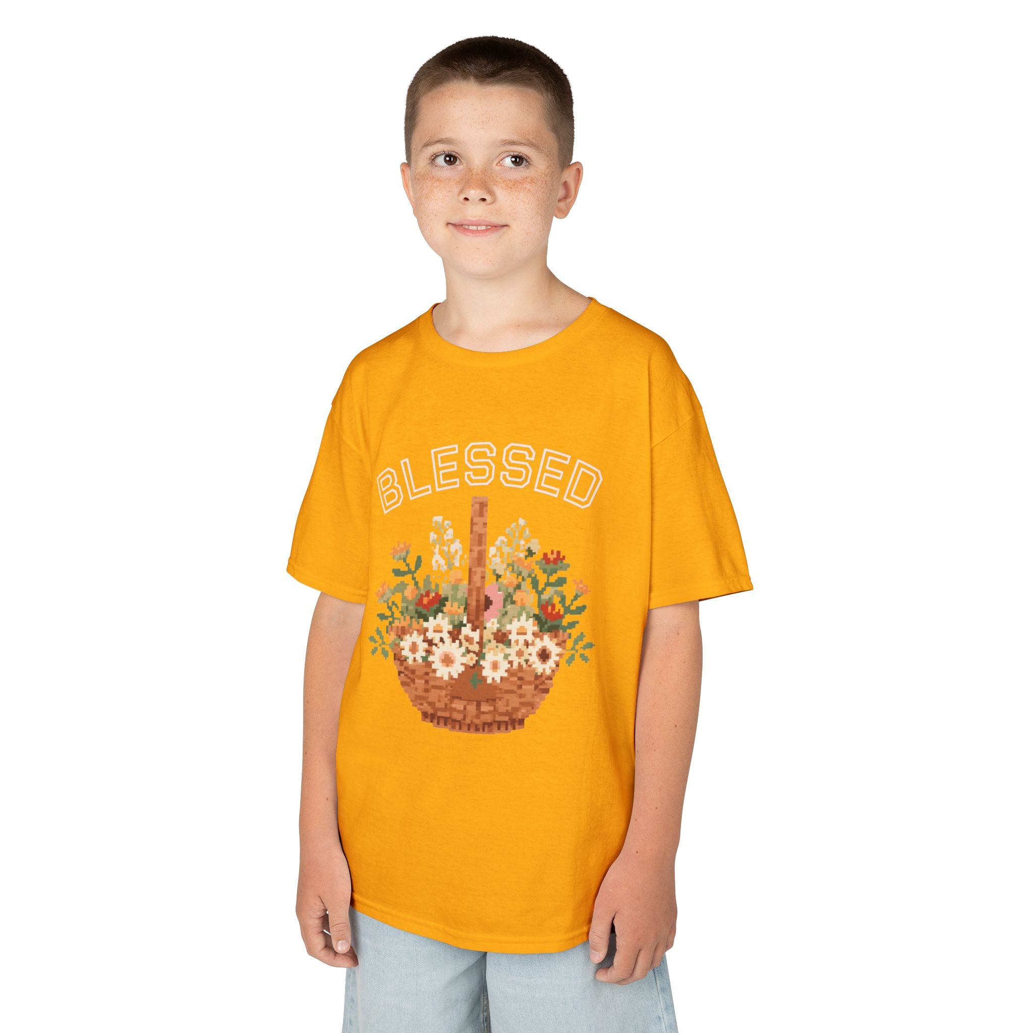 Kids 'Blessed' Floral Basket Tee — Cute Spring Youth T-Shirt