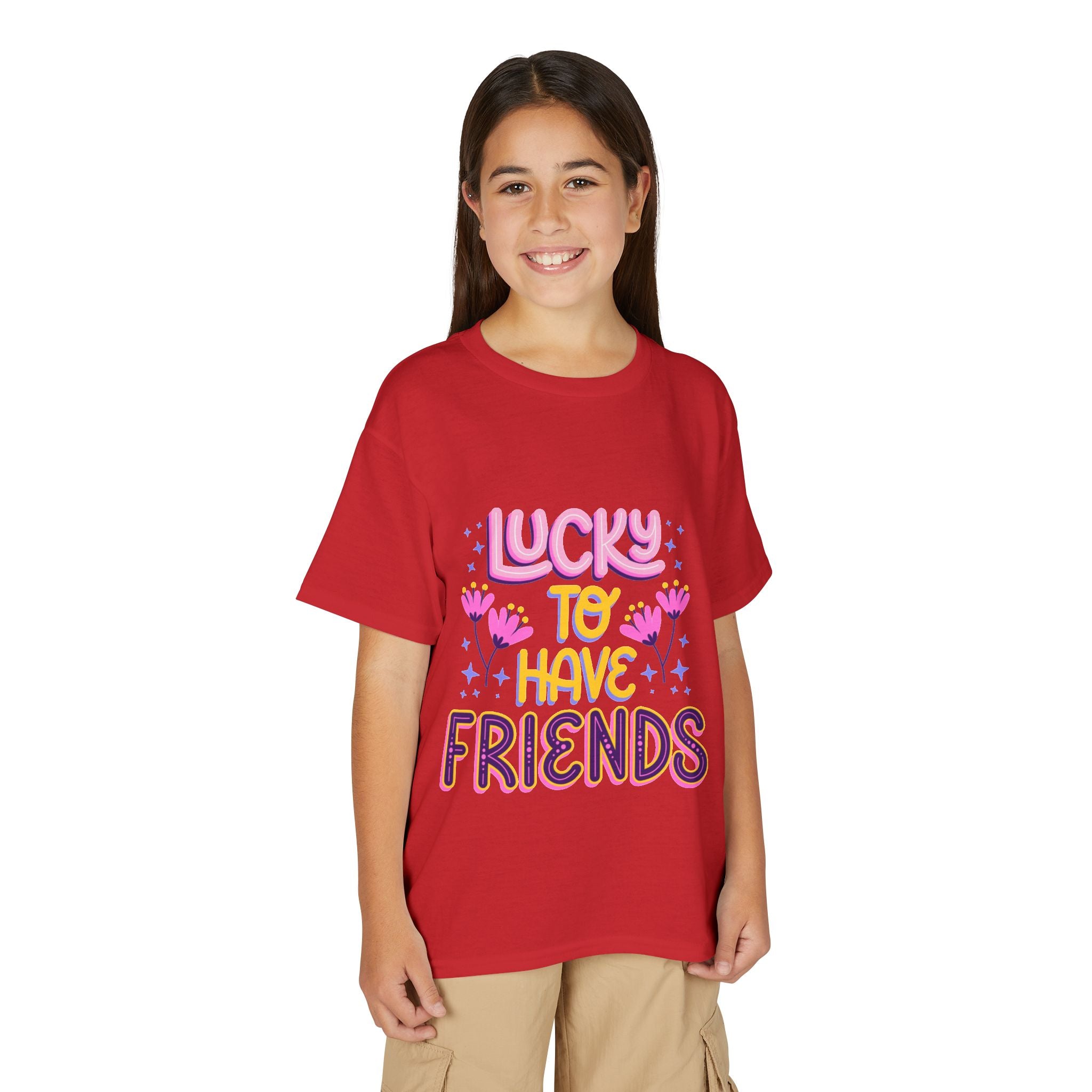 Youth T-Shirt — "Lucky to Have Friends" Cute Floral Friendship Tee
