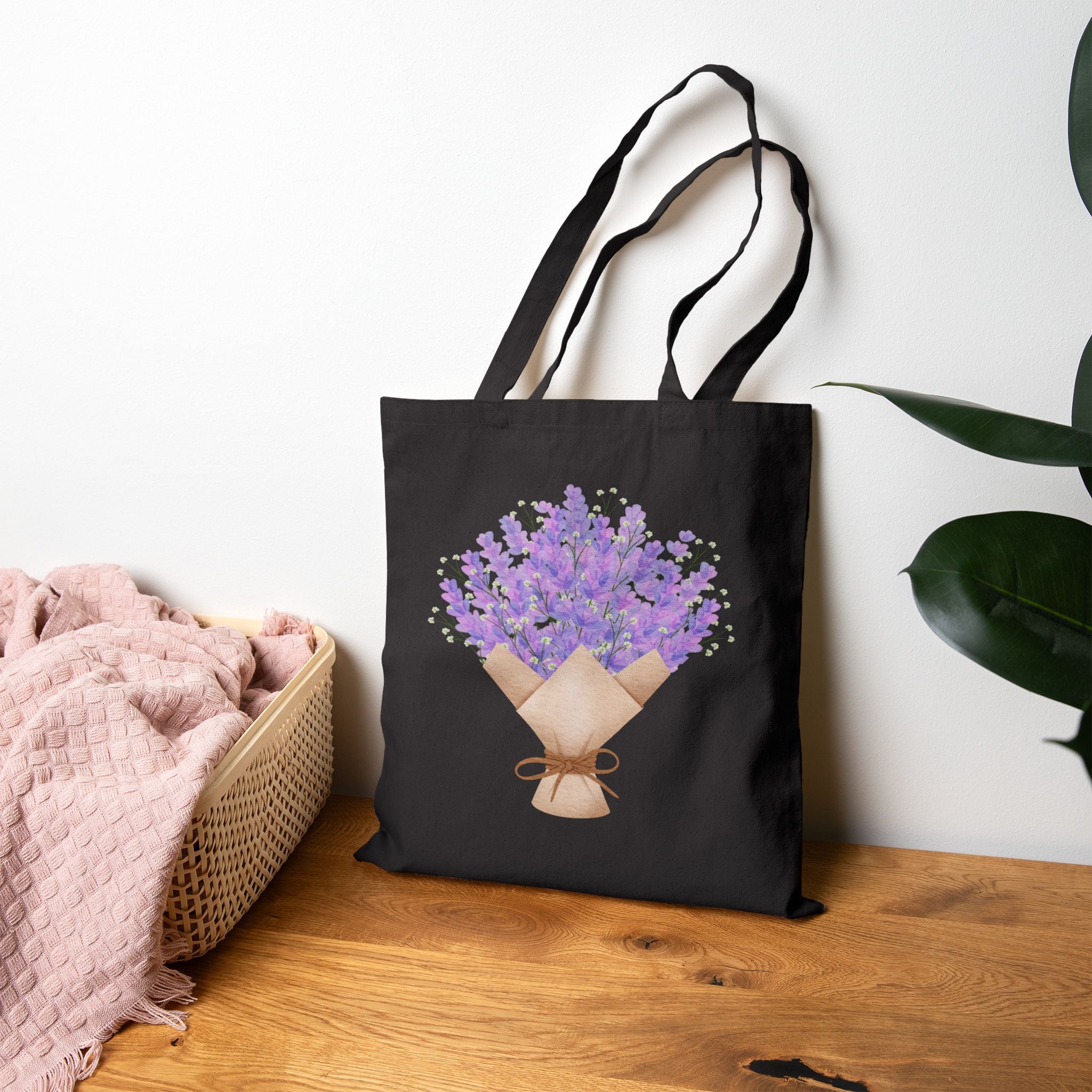Lavender Flowers Bouquet Canvas Tote — Floral 100% Cotton Tote Bag