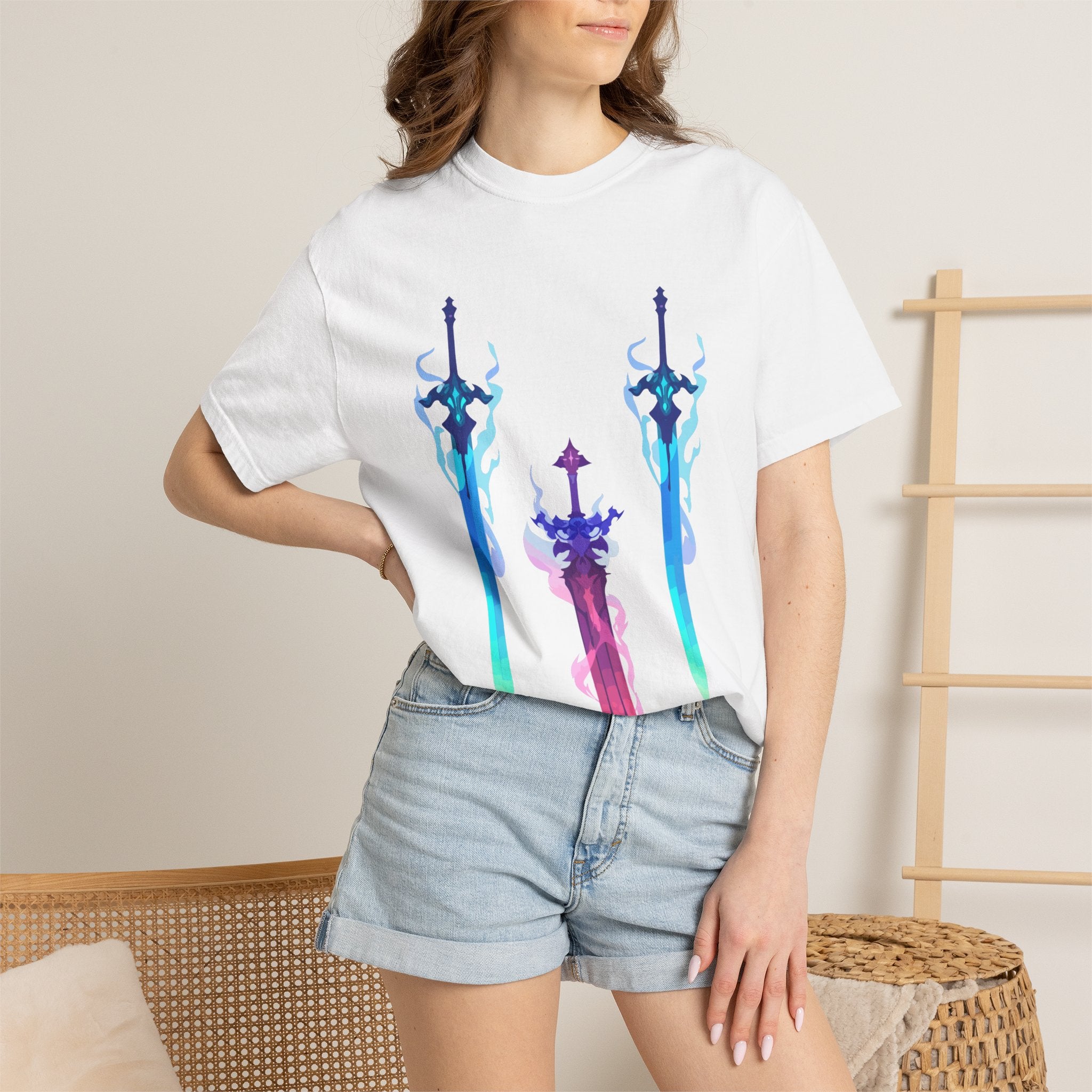 Aura Swords Graphic T-Shirt — Pastel Fantasy Trio