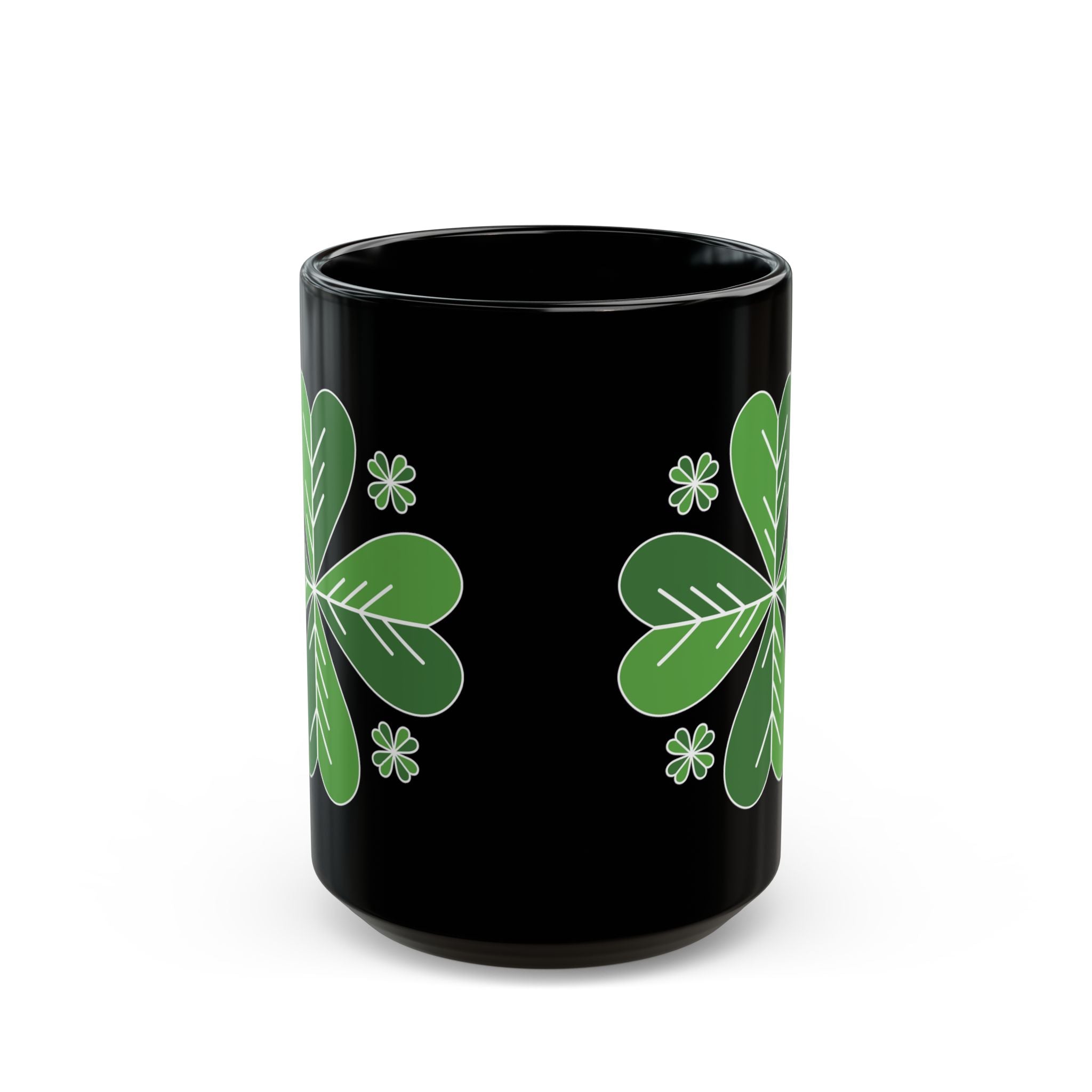 St. Patrick’s Day Green Four-Leaf Clover Mug — Lucky Shamrock Coffee Cup (11oz/15oz)