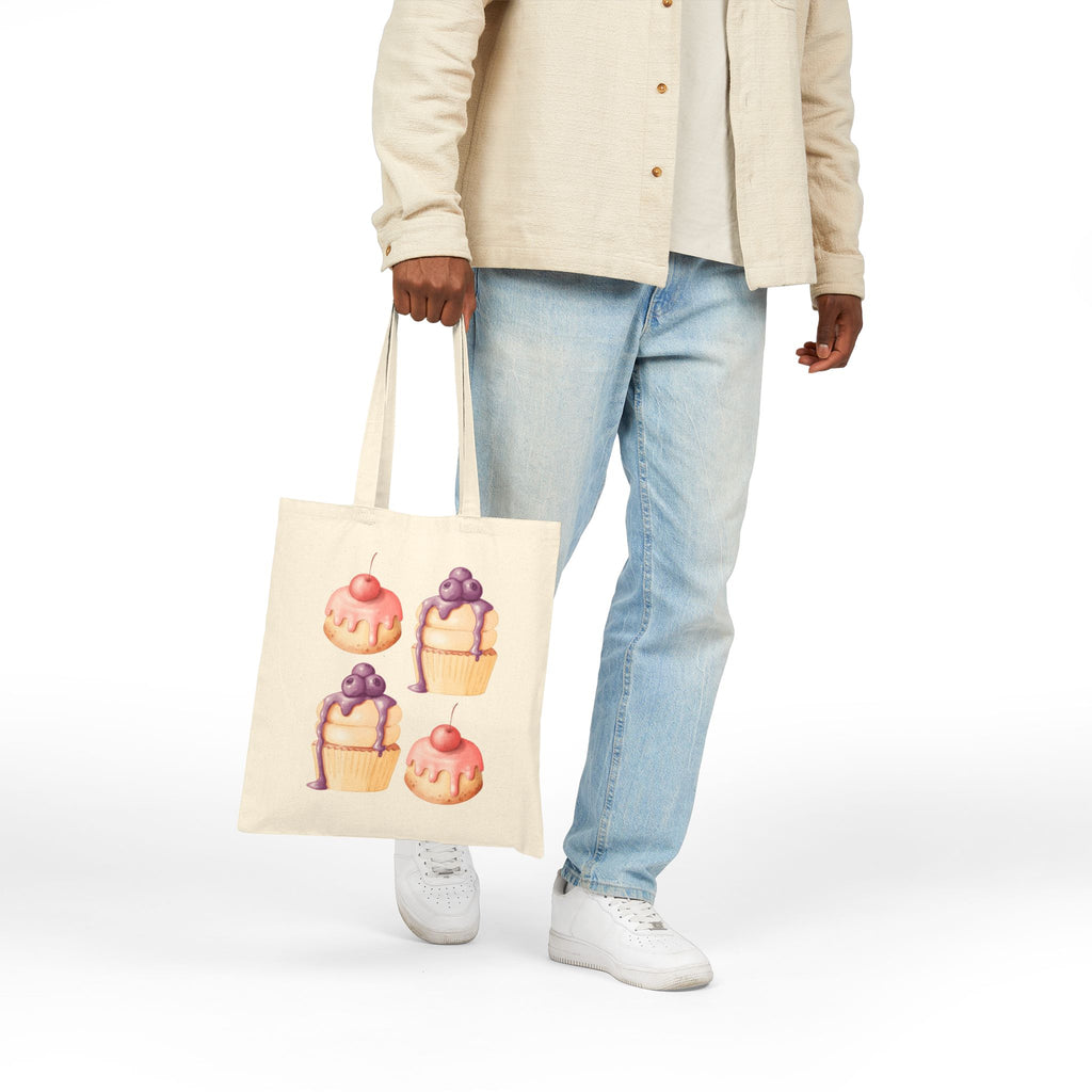 Cupcake Pattern Canvas Tote Bag — Cute Dessert Illustration Grocery Shopper