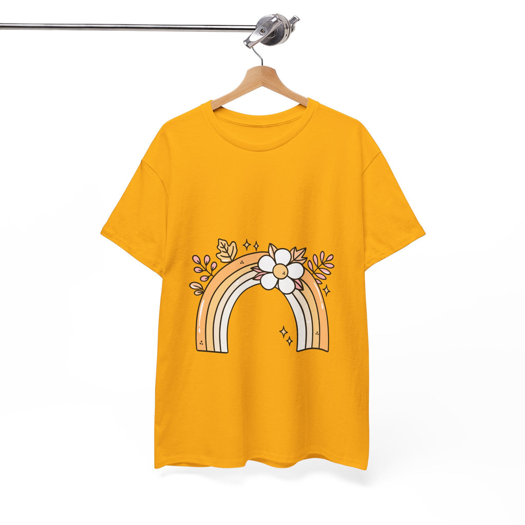 Cute Floral Rainbow Tee — Boho Daisy Rainbow Graphic T-Shirt