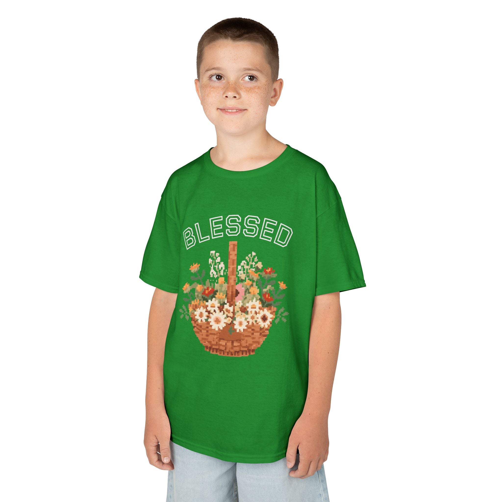 Kids 'Blessed' Floral Basket Tee — Cute Spring Youth T-Shirt