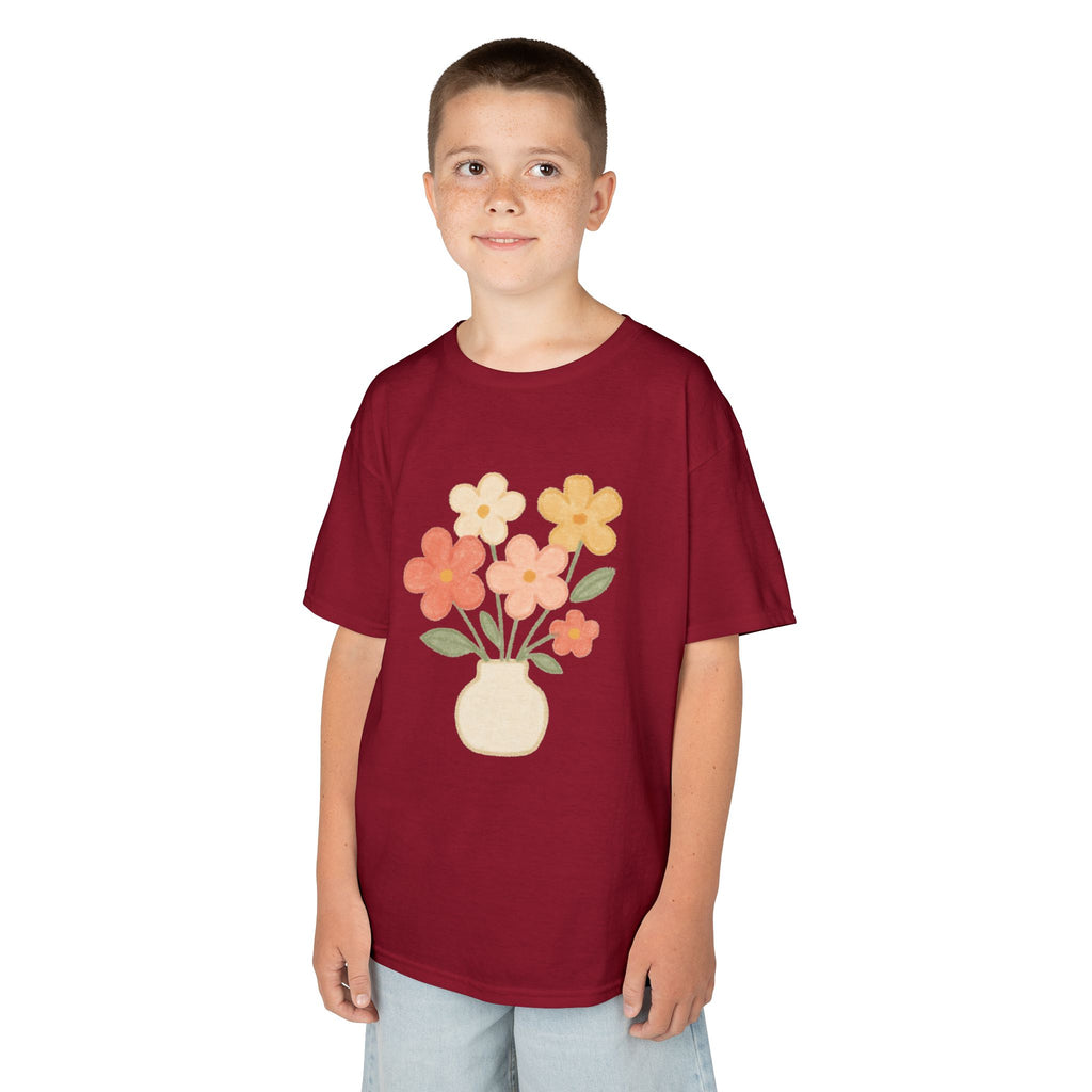 Kids Floral Vase Tee — Cute Retro Flower Graphic Shirt for Children