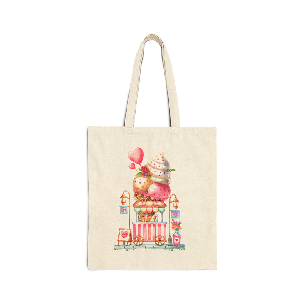 Ice Cream Cart Cotton Canvas Tote Bag — Cute Delicious Pastel Dessert Illustration