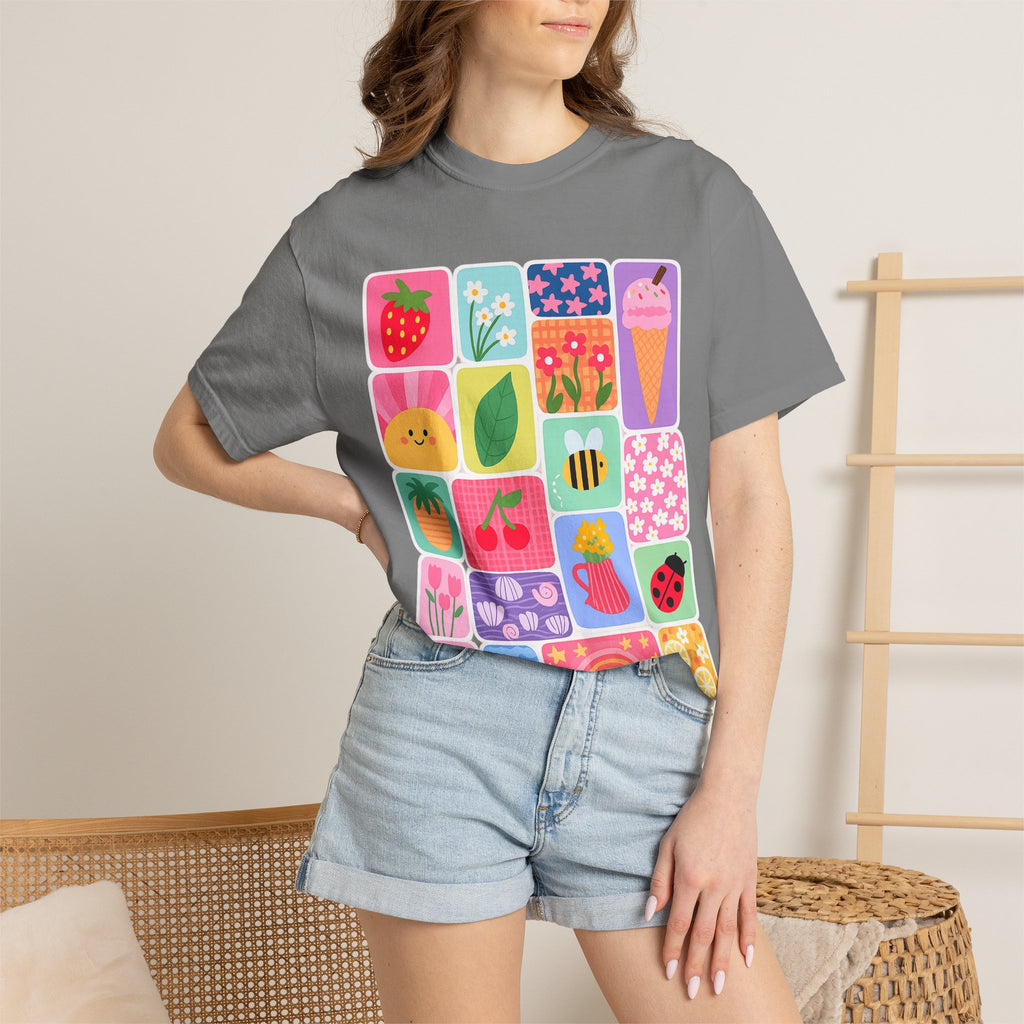Retro Cute Icons Summer T-Shirt — Colorful Illustration Tee